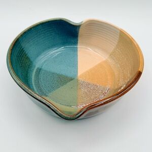 Pottery Heart Shape Teague's Frogtown NC Studio Art Bowl Glaze 1998 Spout 7”